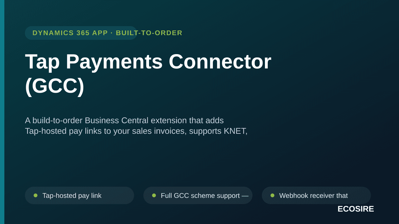 Tap Payments Connector (GCC) — A build-to-order Business Central extension that adds Tap-hosted pay links to your sales invoi — Image 1 of 3
