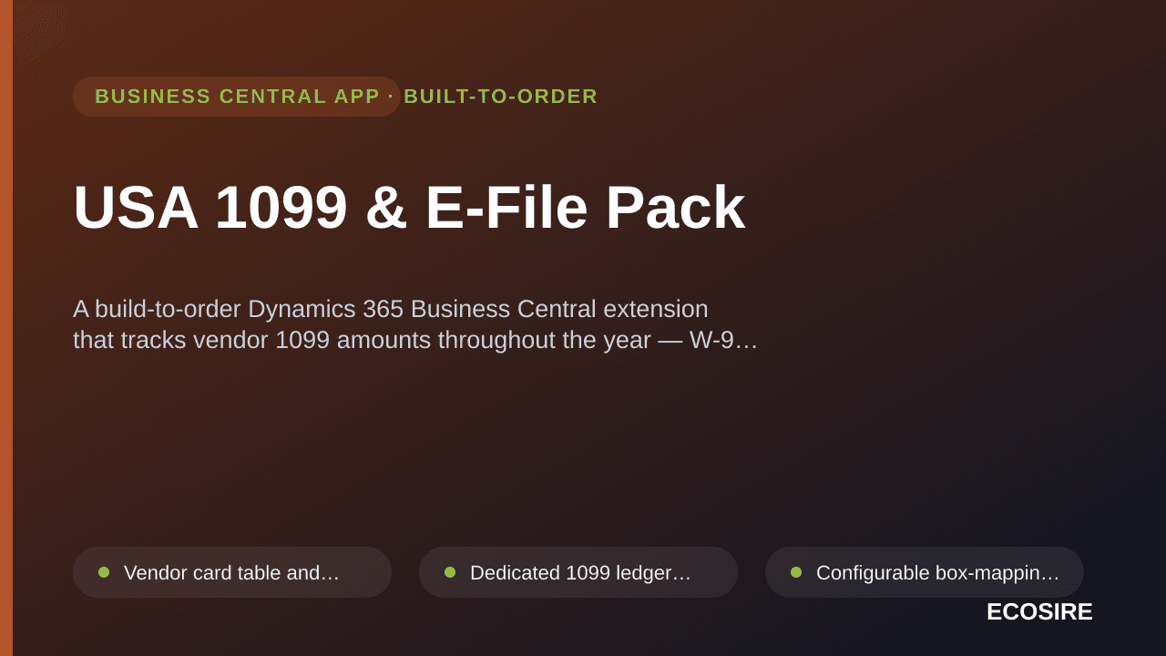 USA 1099 & E-File Pack — A build-to-order Dynamics 365 Business Central extension that tracks vendor 1099 amounts throughout  — 1/1