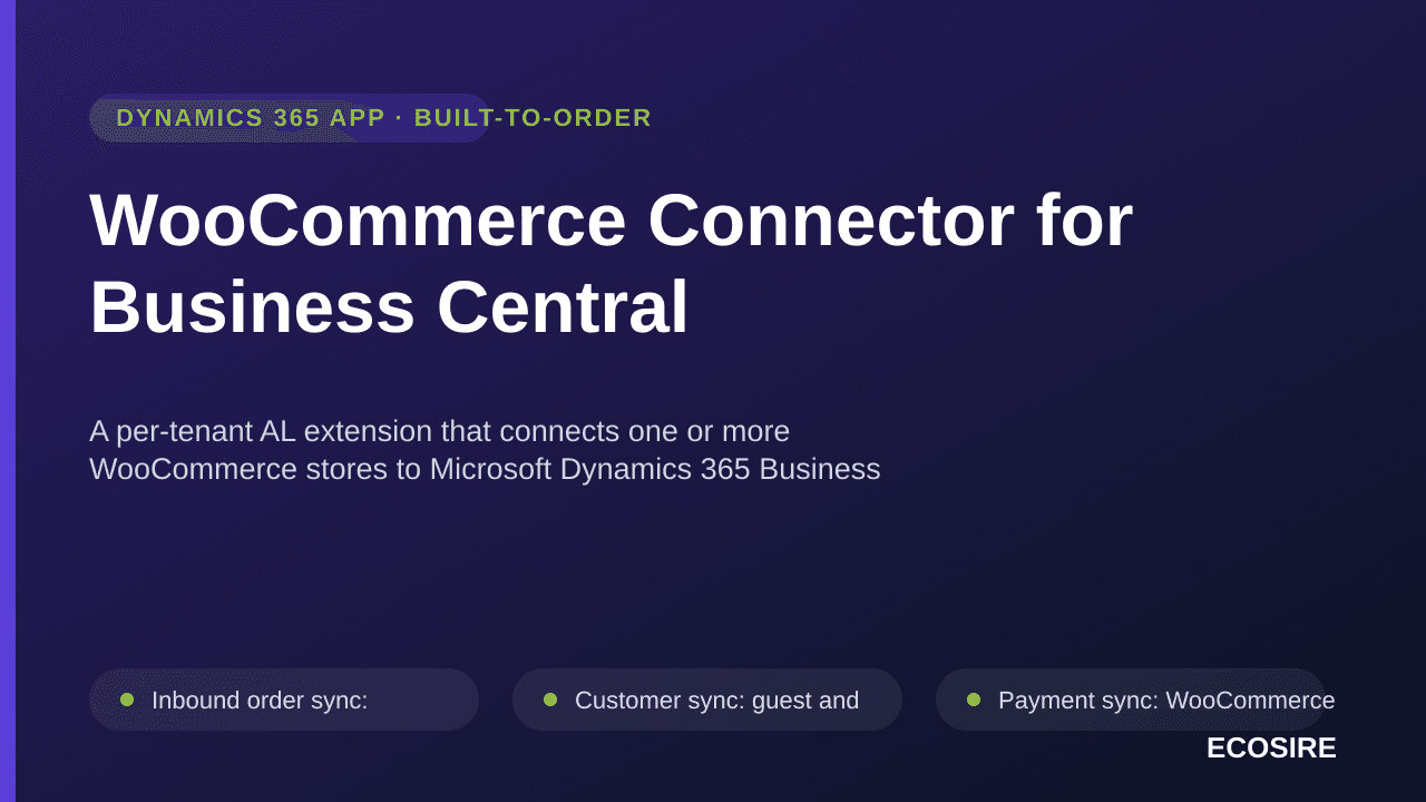 WooCommerce Connector for Business Central — A per-tenant AL extension that connects one or more WooCommerce stores to Micros — Image 1 of 3