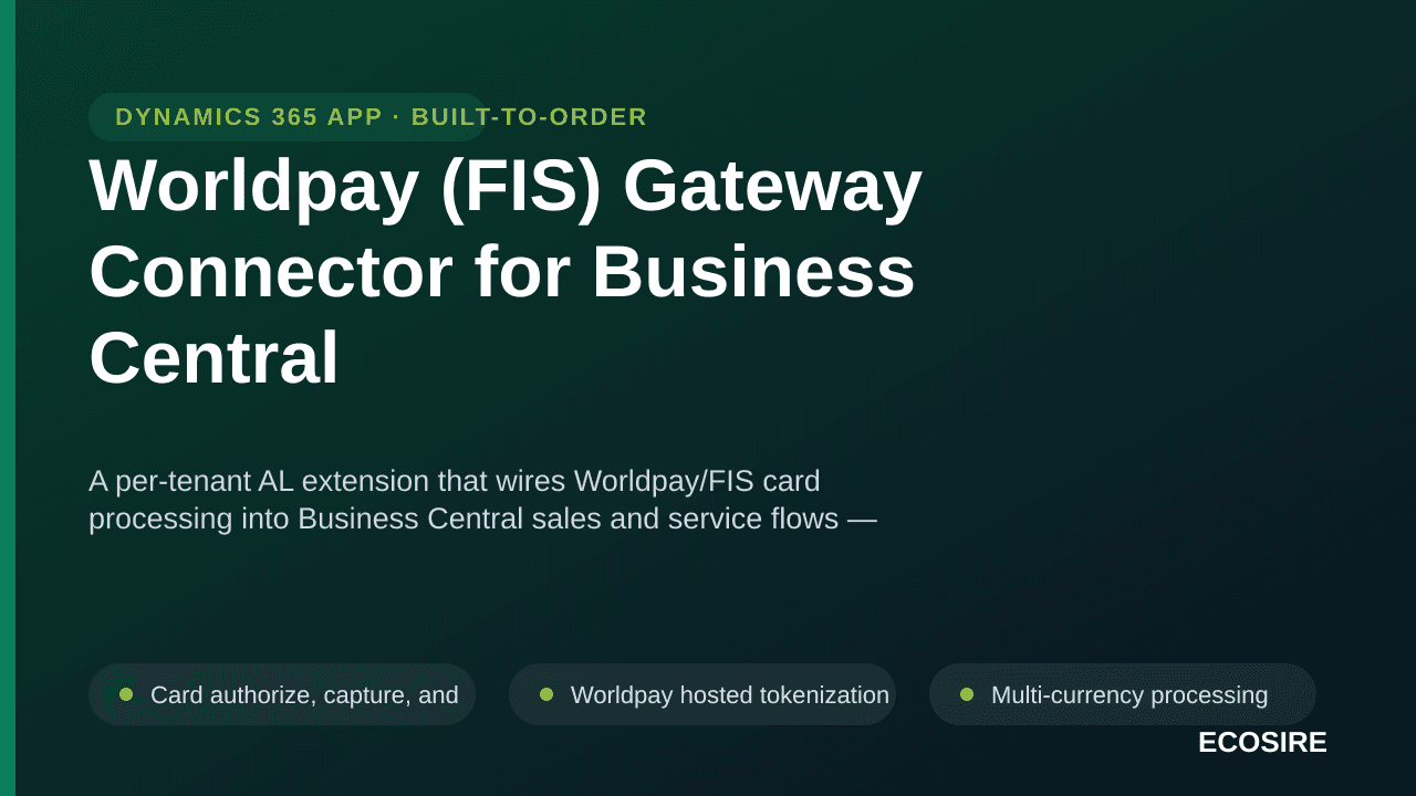 Worldpay (FIS) Gateway Connector for Business Central — A per-tenant AL extension that wires Worldpay/FIS card processing int — Image 1 of 3