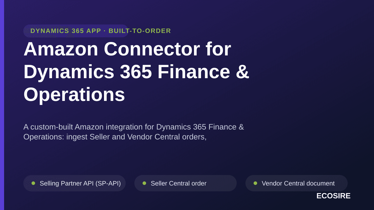 Amazon Connector for Dynamics 365 Finance & Operations — A custom-built Amazon integration for Dynamics 365 Finance & Operati — Image 1 of 3