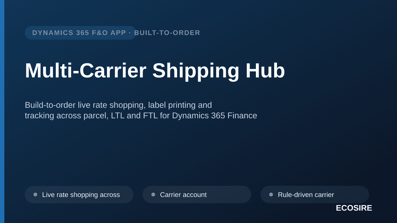 Multi-Carrier Shipping Hub — Build-to-order live rate shopping, label printing and tracking across parcel, LTL and FTL for Dynamics 365 Finance & Operations — scoped, quoted, then built as X++ extensions for your estate