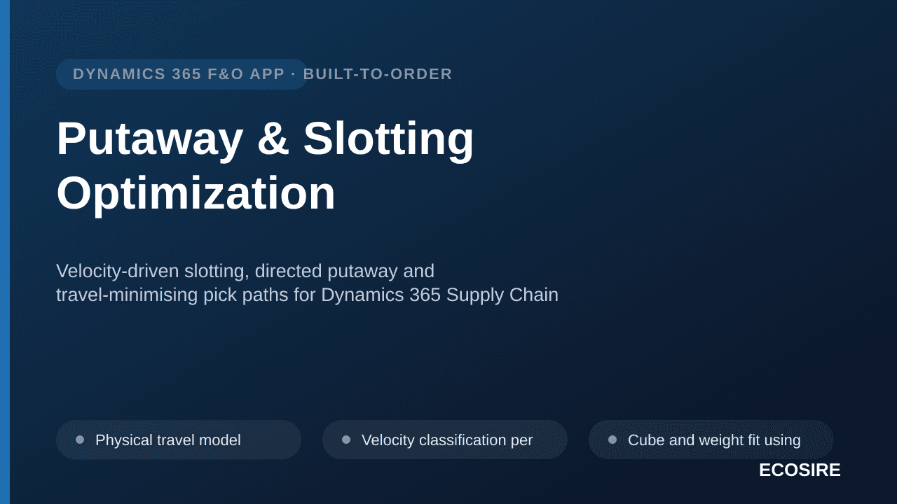 Putaway & Slotting Optimization — Velocity-driven slotting, directed putaway and travel-minimising pick paths for Dynamics 365 Supply Chain Management warehouses