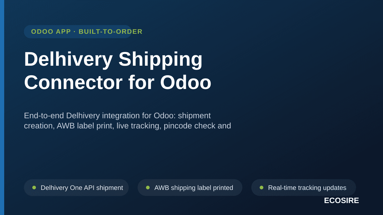 Delhivery Shipping Connector for Odoo — End-to-end Delhivery integration for Odoo: shipment creation, AWB label print, live t — Image 1 of 3