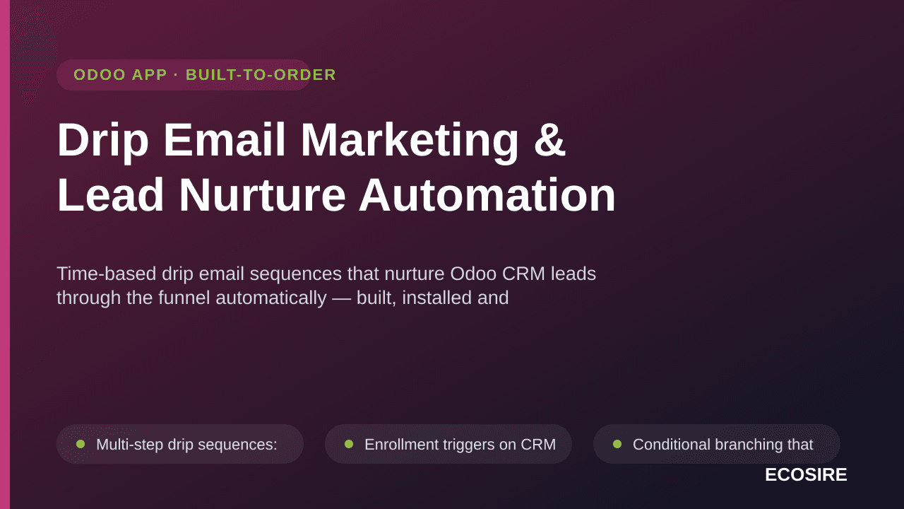 Drip Email Marketing & Lead Nurture Automation — Time-based drip email sequences that nurture Odoo CRM leads through the funn — Image 1 of 3