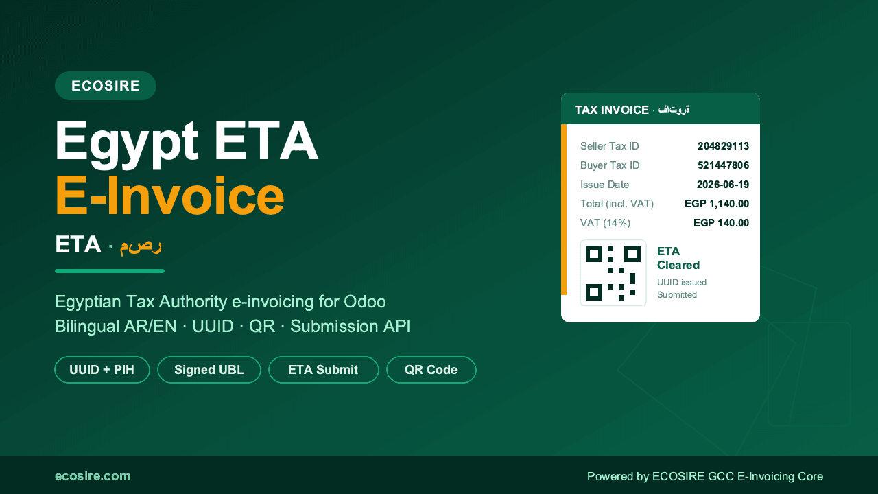 ECOSIRE E-Invoicing | Egypt ETA (E-Invoice & E-Receipt) — Egyptian Tax Authority (ETA) eInvoicing + eReceipt: direct-to-ETA R — Image 1 of 1