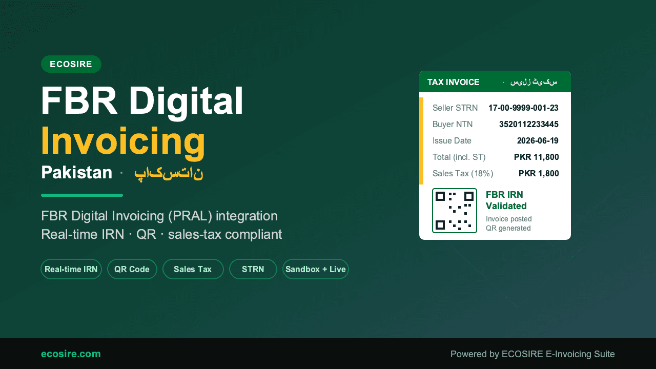 ECOSIRE E-Invoicing | FBR Digital Invoicing — Pakistan (Rule 150Q) — Pakistan FBR Digital Invoicing (Rule 150Q) for Odoo: PRA — Image 1 of 1