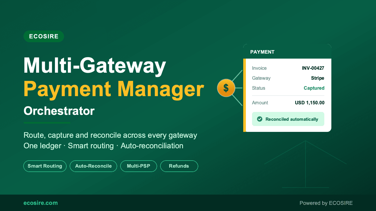 ECOSIRE Multi-Gateway Payment Manager — Orchestration layer over Odoo's payment framework: smart routing rules, provider fail — Image 1 of 1