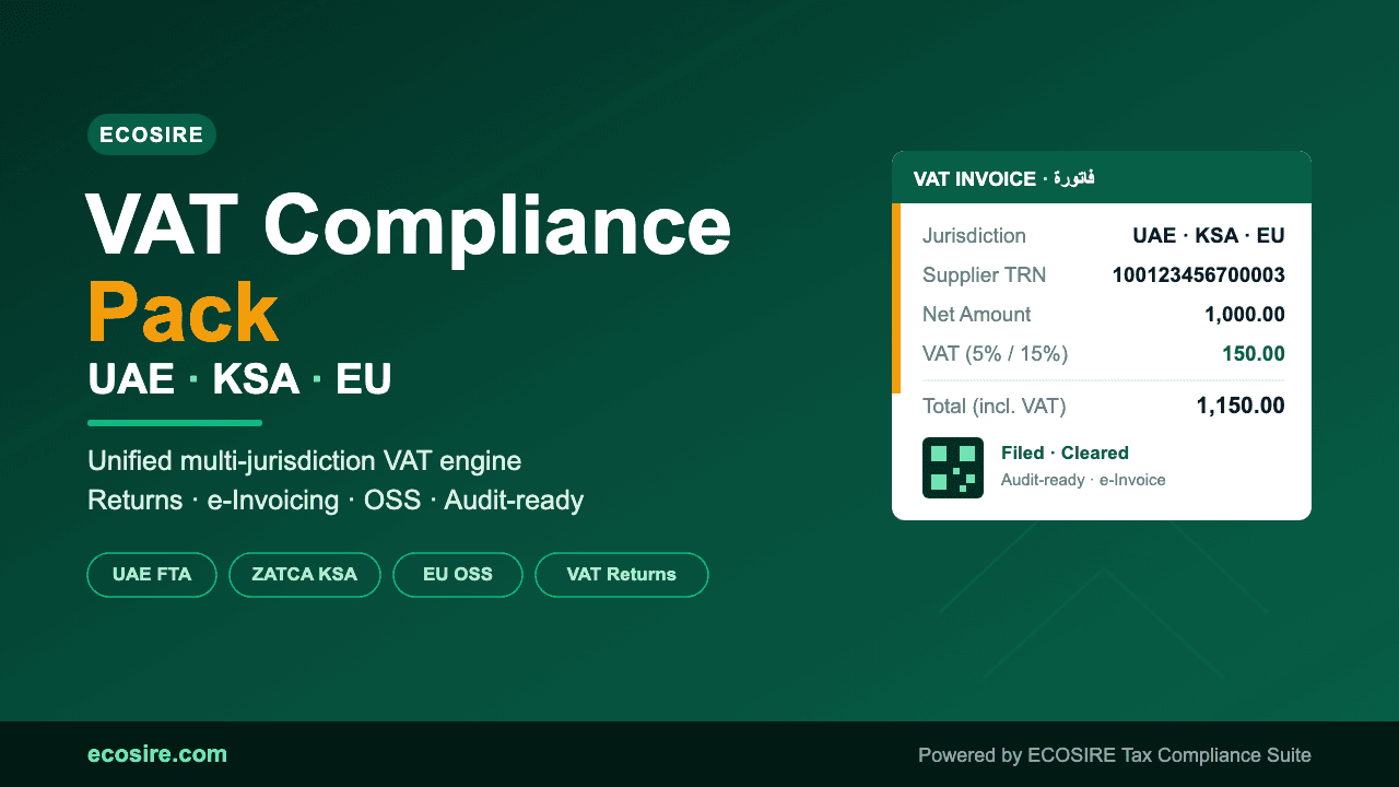 ECOSIRE VAT Compliance Pack | UAE 201 · KSA VAT · FAF · EU OSS — VAT return preparation + audit files: UAE VAT 201 box mappin — Image 1 of 1