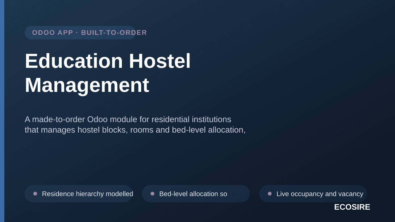 Education Hostel Management — A made-to-order Odoo module for residential institutions that manages hostel blocks, rooms and  — Image 1 of 3