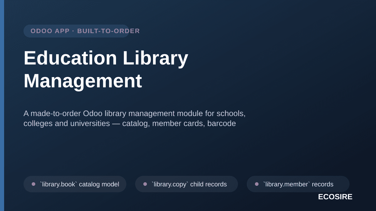 Education Library Management — A made-to-order Odoo library management module for schools, colleges and universities — catalo — Image 1 of 3