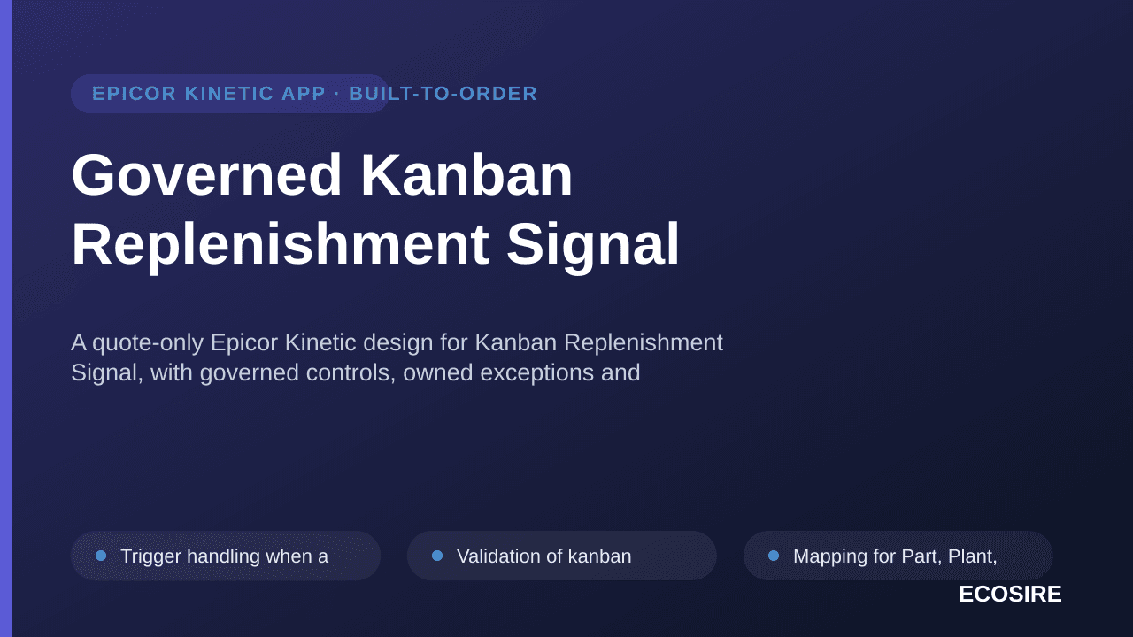 Governed Kanban Replenishment Signal — A quote-only Epicor Kinetic design for Kanban Replenishment Signal, with governed cont — 1/3