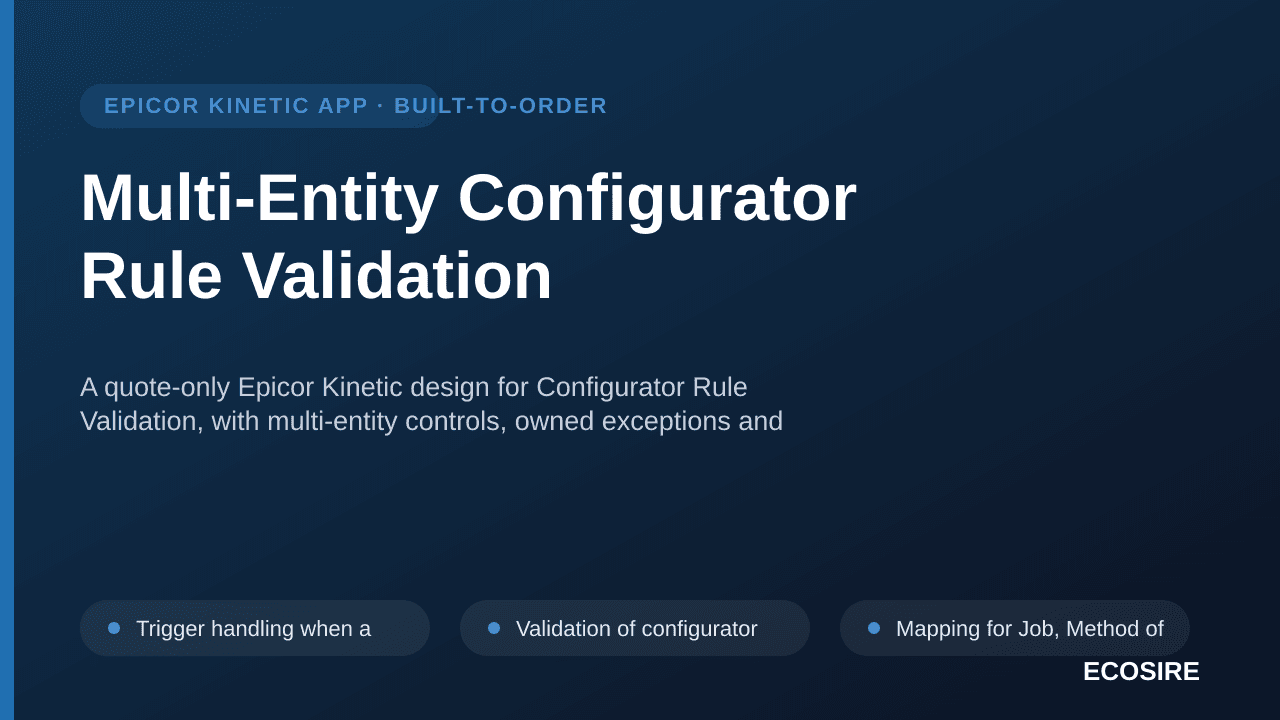 Multi-Entity Configurator Rule Validation — A quote-only Epicor Kinetic design for Configurator Rule Validation, with multi-e — 1/3