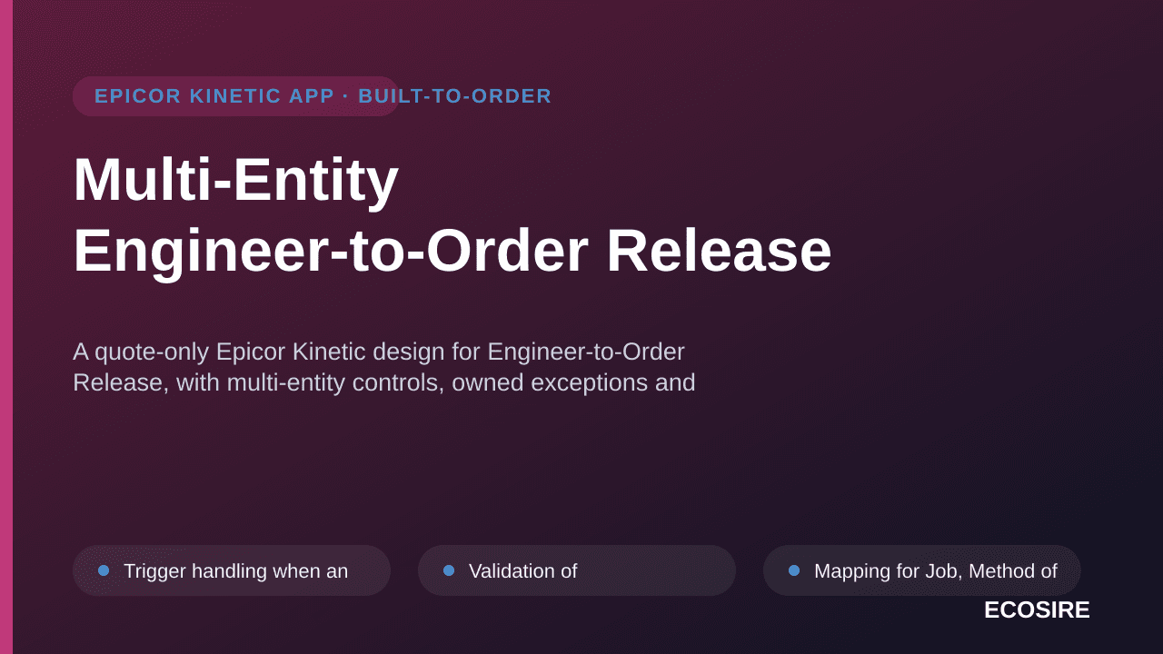 Multi-Entity Engineer-to-Order Release — A quote-only Epicor Kinetic design for Engineer-to-Order Release, with multi-entity  — 1/3