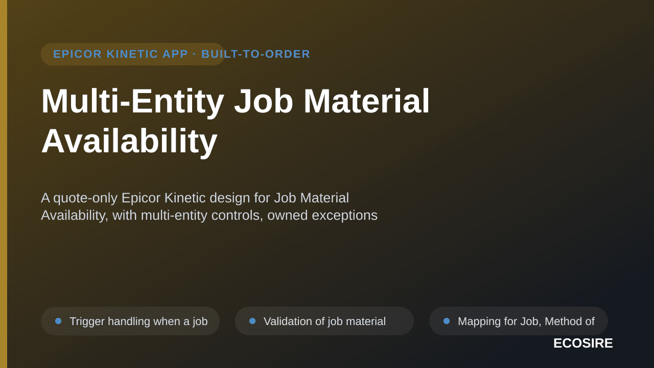 Multi-Entity Job Material Availability — A quote-only Epicor Kinetic design for Job Material Availability, with multi-entity  — 1/3
