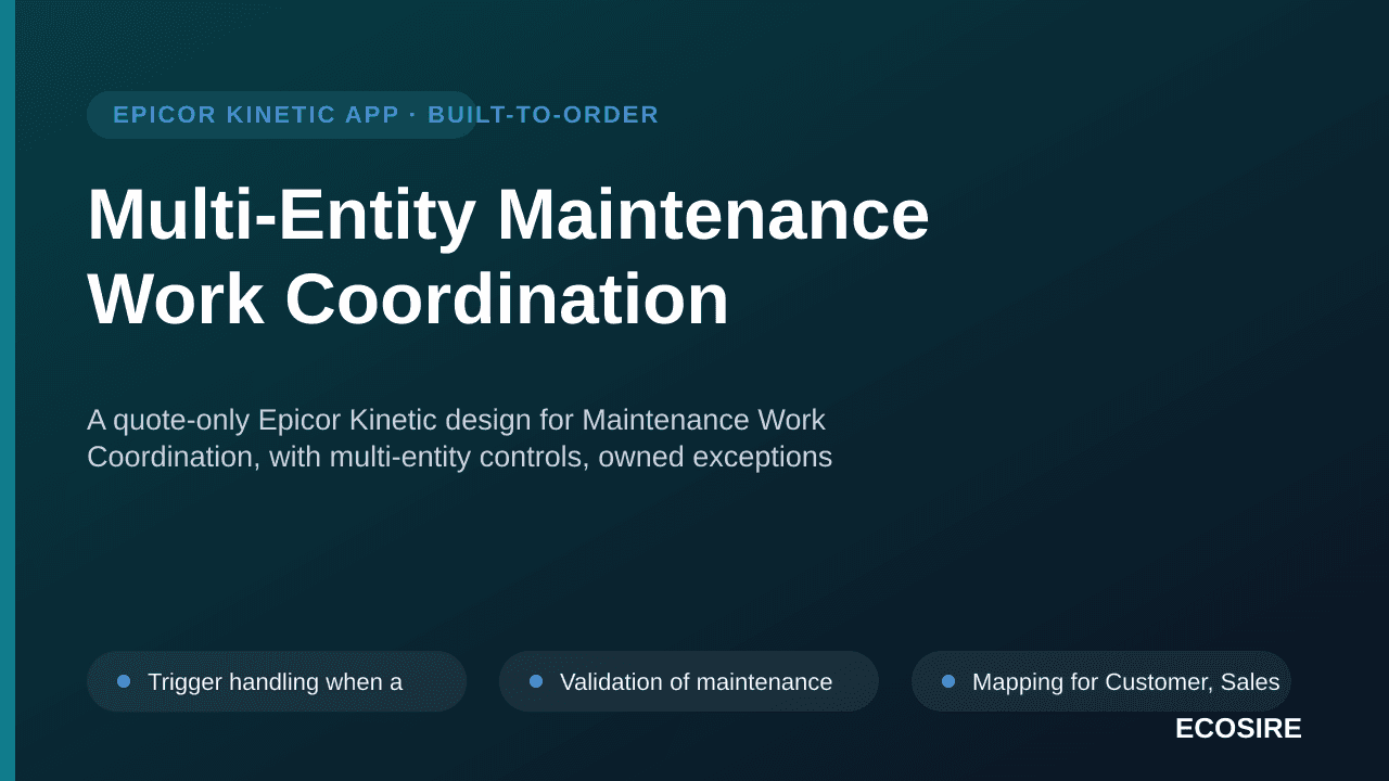 Multi-Entity Maintenance Work Coordination — A quote-only Epicor Kinetic design for Maintenance Work Coordination, with multi — 1/3