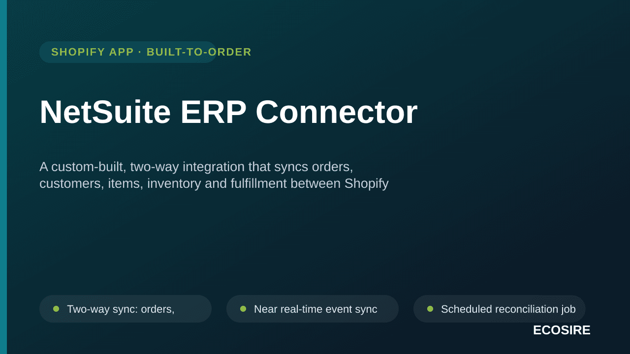 NetSuite ERP Connector — A custom-built, two-way integration that syncs orders, customers, items, inventory and fulfillment b — Image 1 of 3