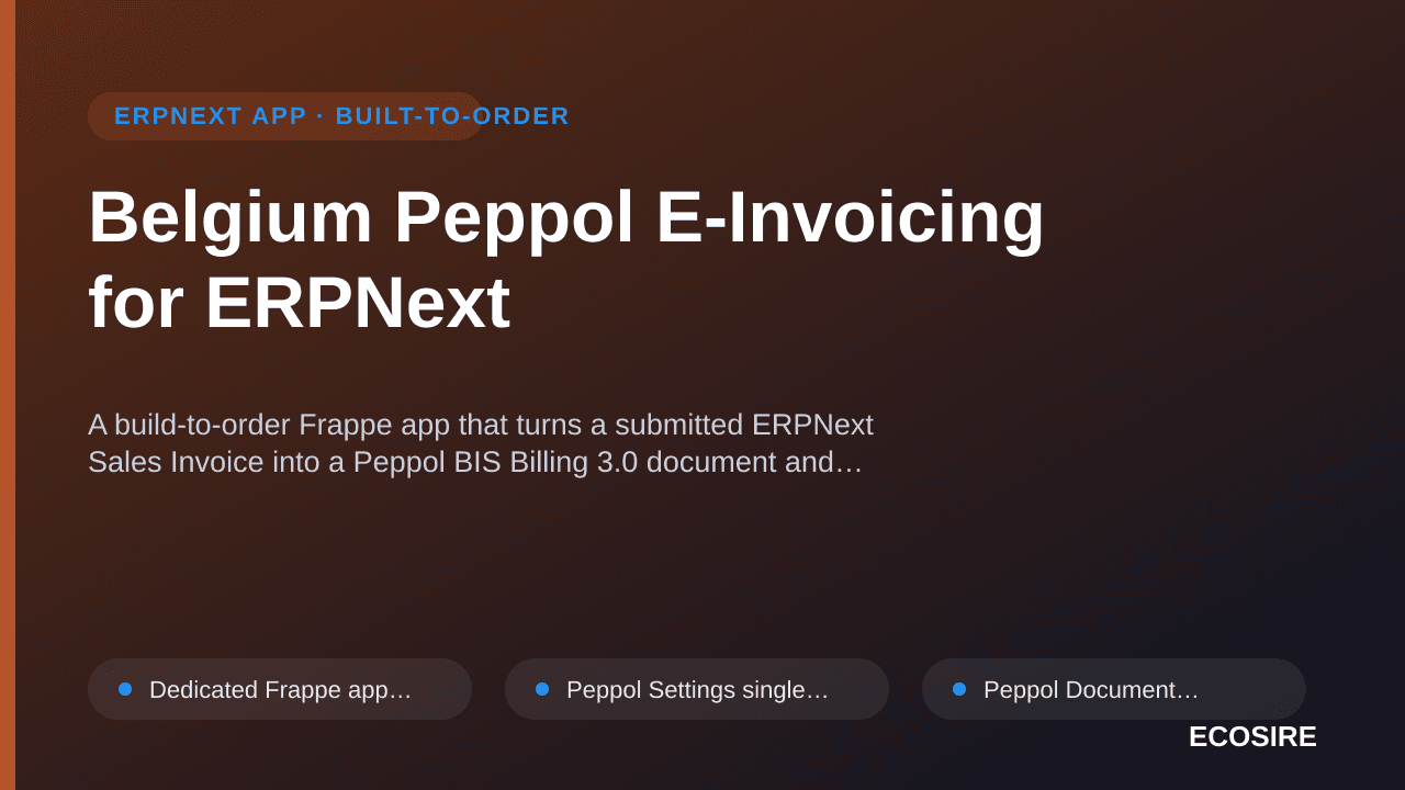 Belgium Peppol E-Invoicing for ERPNext — A build-to-order Frappe app that turns a submitted ERPNext Sales Invoice into a Pepp — 1/1