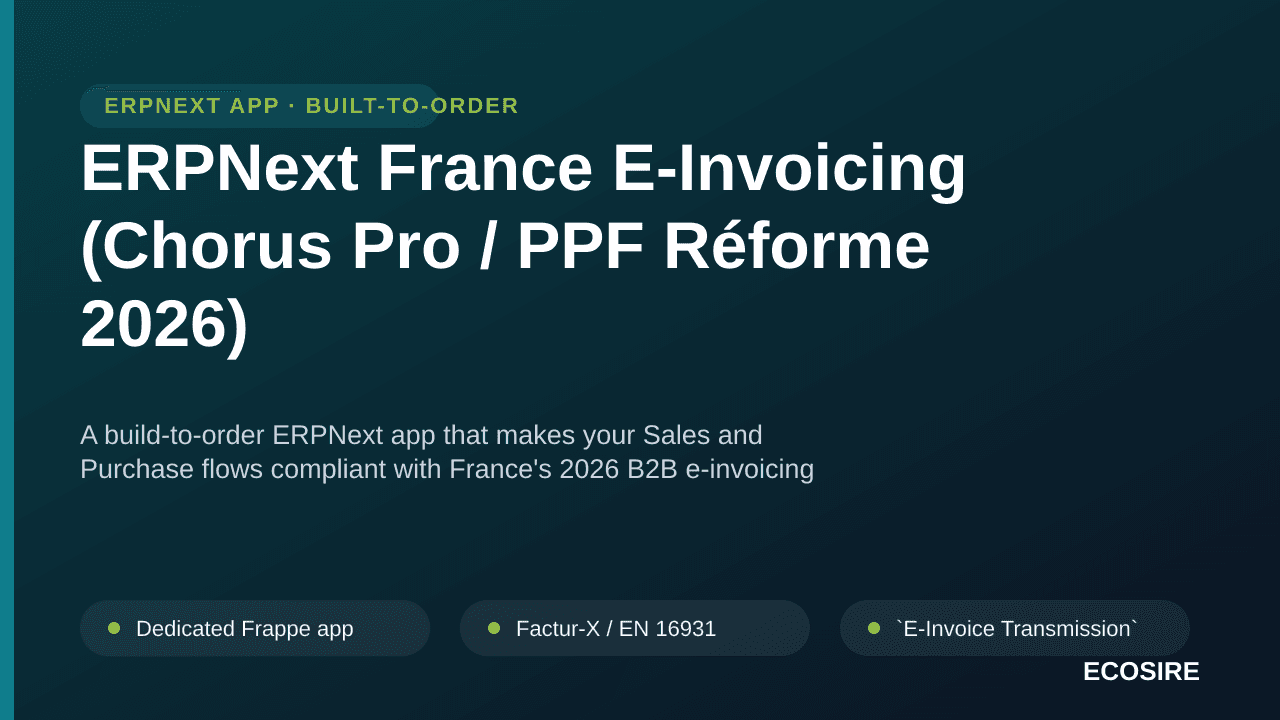 ERPNext France E-Invoicing (Chorus Pro / PPF Réforme 2026) — A build-to-order ERPNext app that makes your Sales and Purchase  — Image 1 of 3