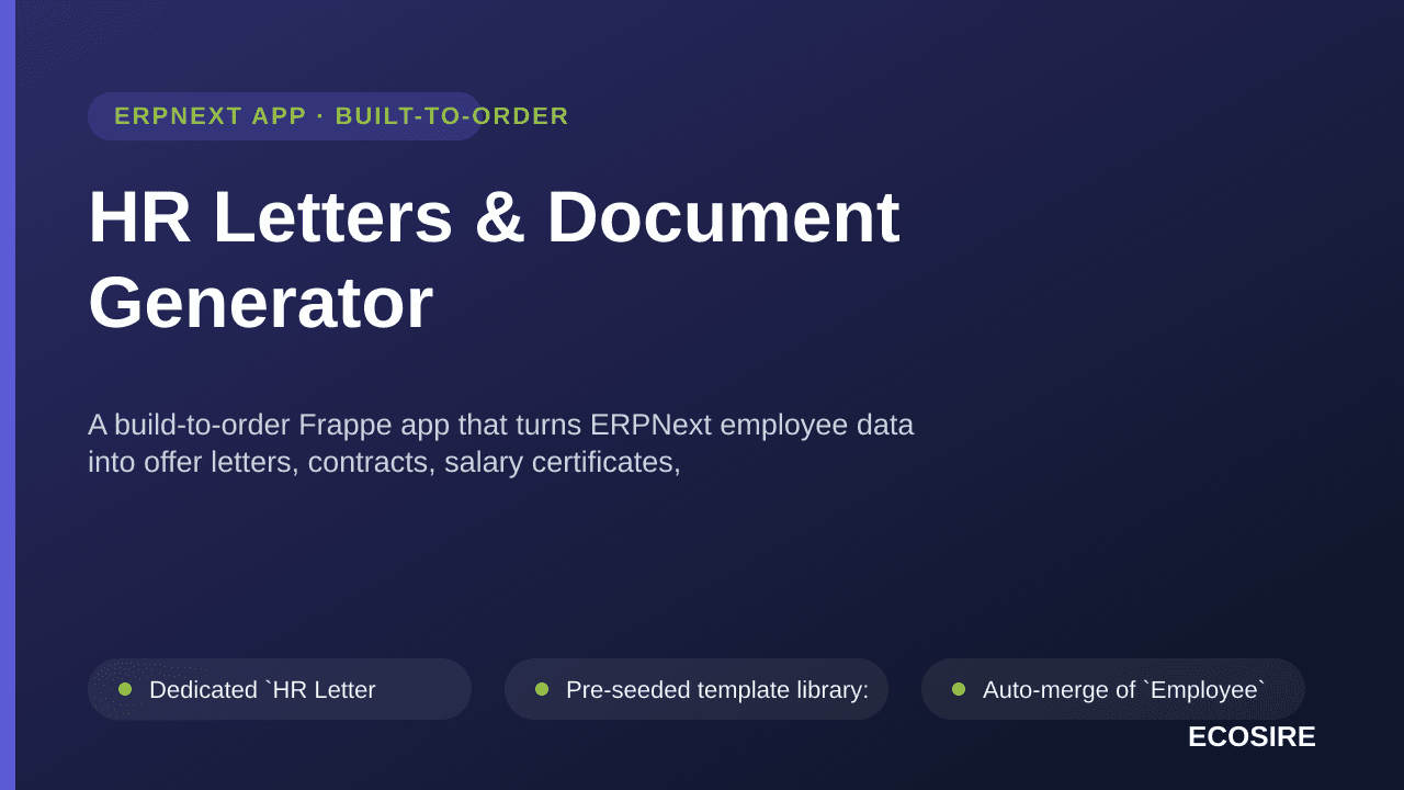 HR Letters & Document Generator — A build-to-order Frappe app that turns ERPNext employee data into offer letters, contracts, — Image 1 of 3