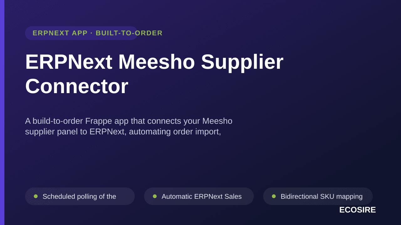 ERPNext Meesho Supplier Connector — A build-to-order Frappe app that connects your Meesho supplier panel to ERPNext, automati — Image 1 of 3