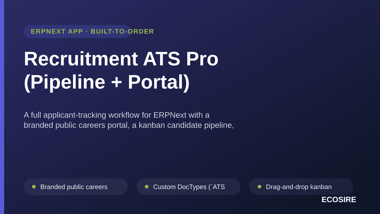 Recruitment ATS Pro (Pipeline + Portal) — A full applicant-tracking workflow for ERPNext with a branded public careers portal — Image 1 of 3