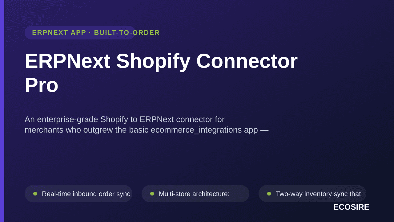 ERPNext Shopify Connector Pro — An enterprise-grade Shopify to ERPNext connector for merchants who outgrew the basic ecommerc — Image 1 of 3