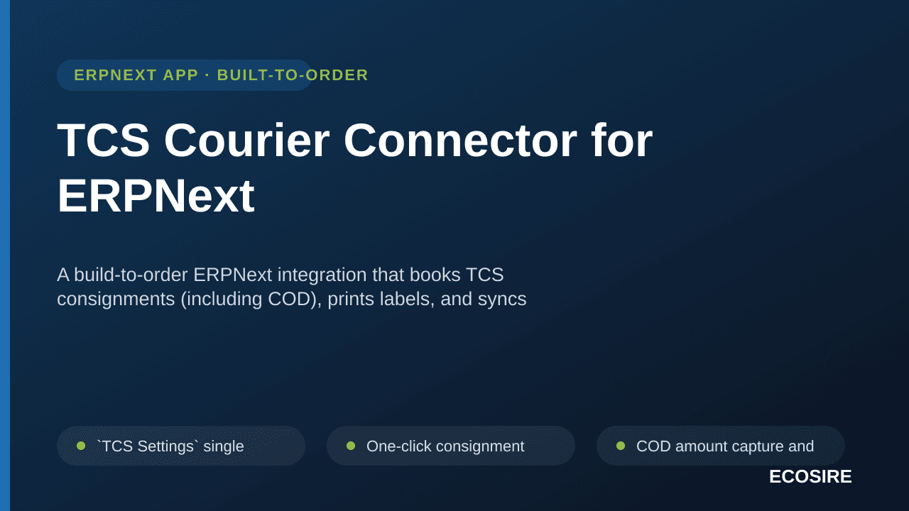 TCS Courier Connector for ERPNext — A build-to-order ERPNext integration that books TCS consignments (including COD), prints  — Image 1 of 3