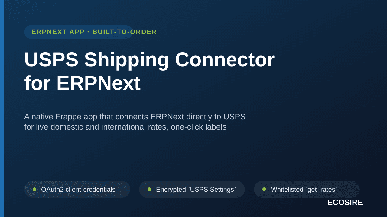 USPS Shipping Connector for ERPNext — A native Frappe app that connects ERPNext directly to USPS for live domestic and intern — Image 1 of 3