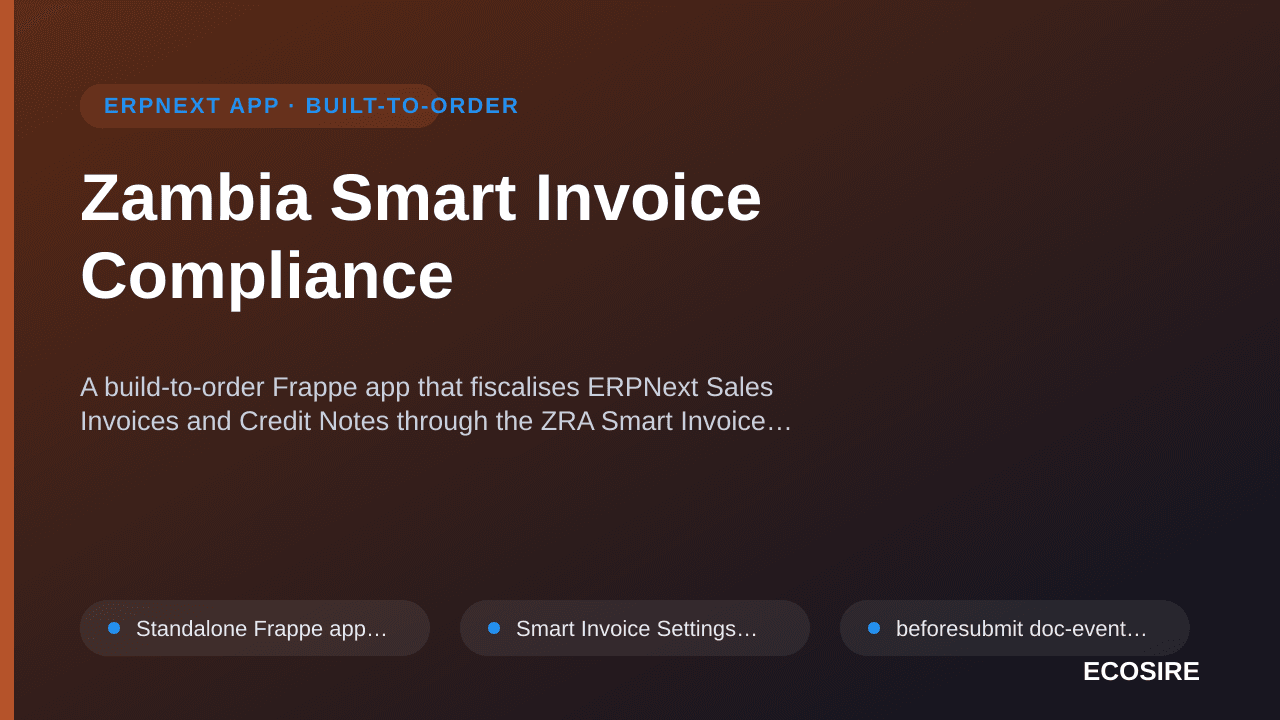 Zambia Smart Invoice Compliance — A build-to-order Frappe app that fiscalises ERPNext Sales Invoices and Credit Notes through — 1/1