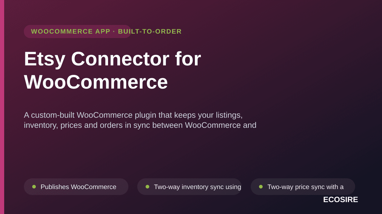 Etsy Connector for WooCommerce — A custom-built WooCommerce plugin that keeps your listings, inventory, prices and orders in  — Image 1 of 3