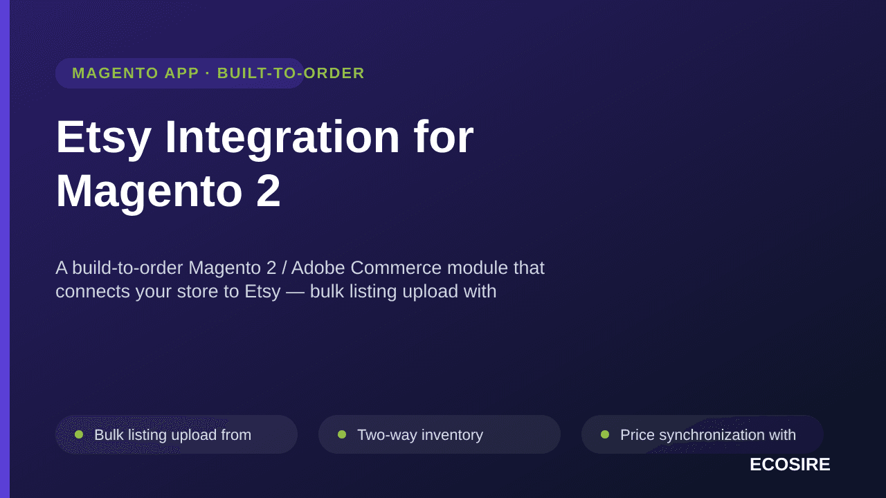 Etsy Integration for Magento 2 — A build-to-order Magento 2 / Adobe Commerce module that connects your store to Etsy — bulk l — Image 1 of 3