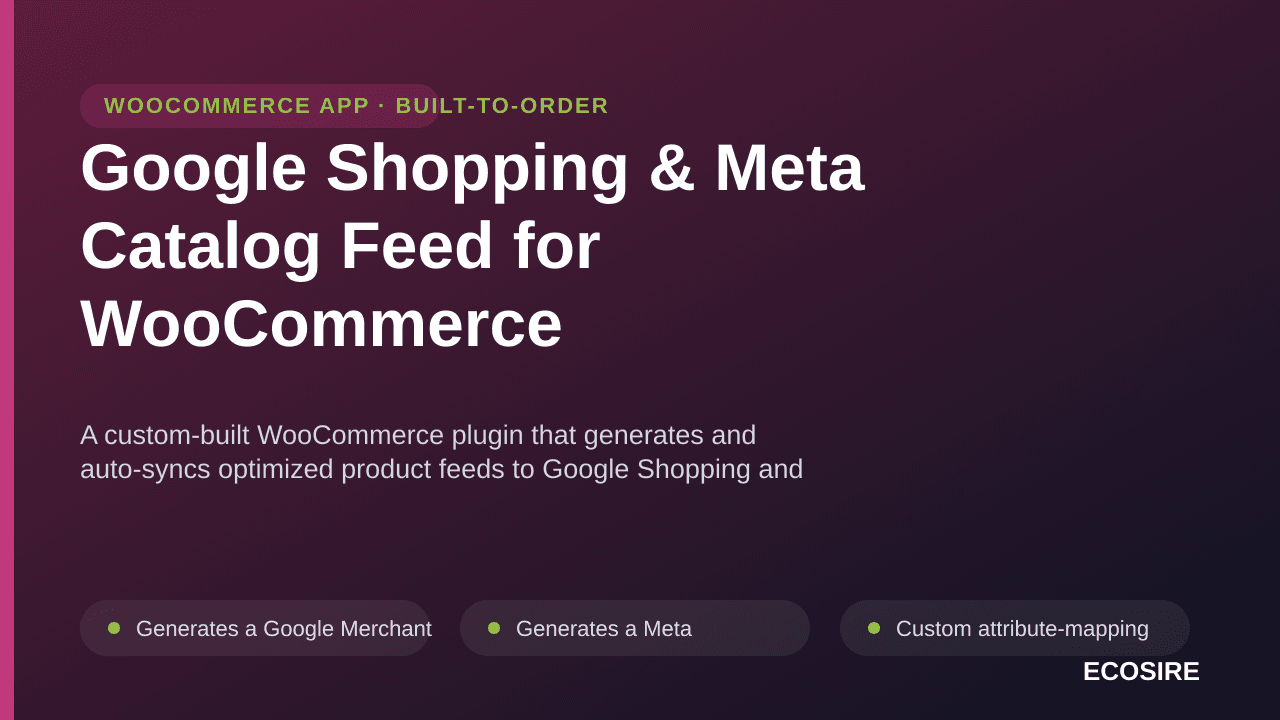 Google Shopping & Meta Catalog Feed for WooCommerce — A custom-built WooCommerce plugin that generates and auto-syncs optimiz — Image 1 of 3