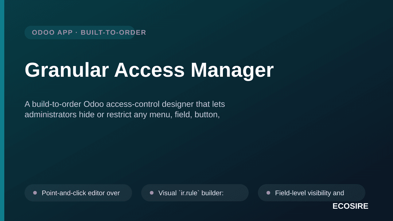 Granular Access Manager — A build-to-order Odoo access-control designer that lets administrators hide or restrict any menu, f — Image 1 of 3
