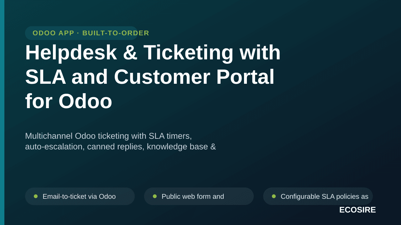 Helpdesk & Ticketing with SLA and Customer Portal for Odoo — Multichannel Odoo ticketing with SLA timers, auto-escalation, ca — Image 1 of 3