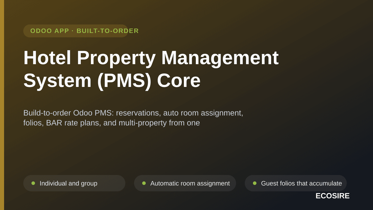 Hotel Property Management System (PMS) Core — Build-to-order Odoo PMS: reservations, auto room assignment, folios, BAR rate p — Image 1 of 3