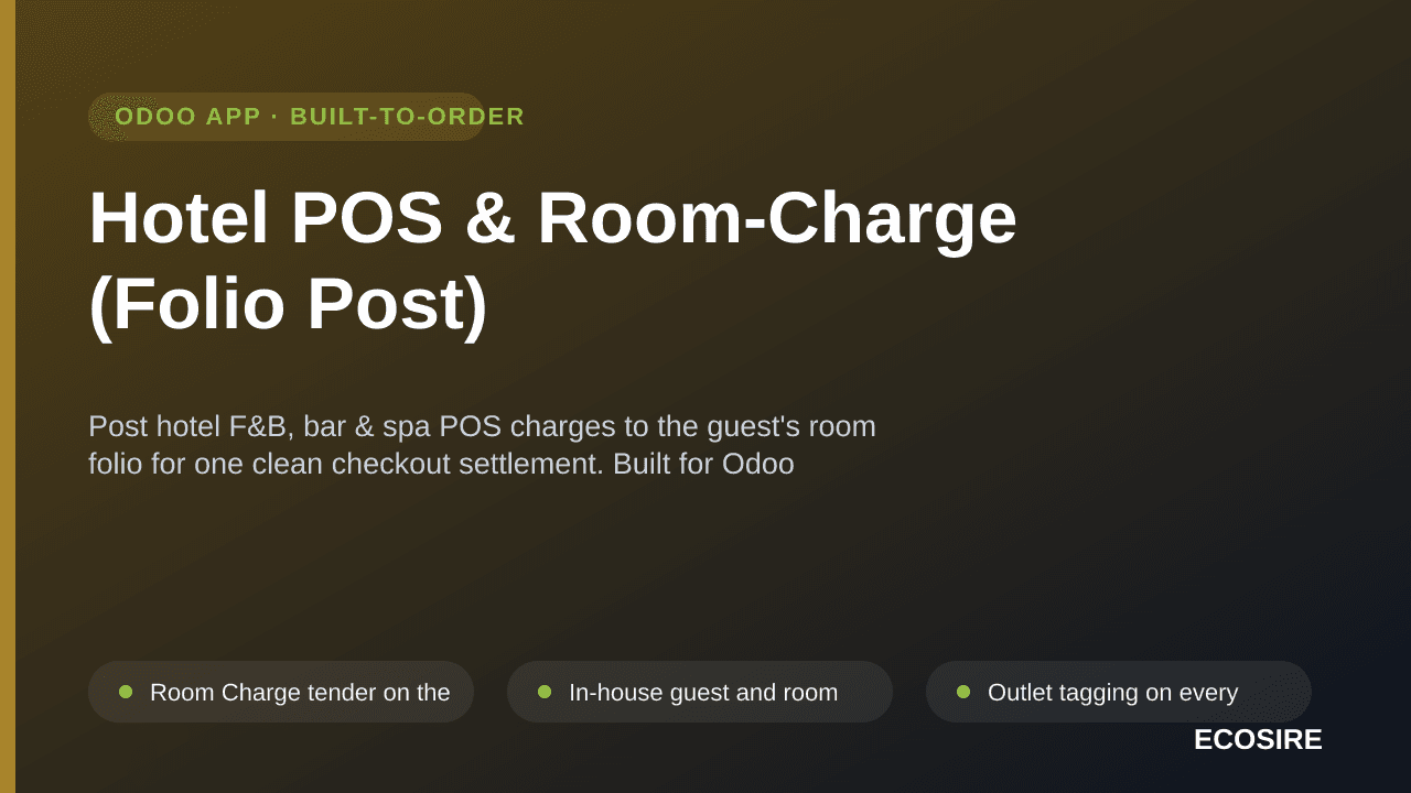 Hotel POS & Room-Charge (Folio Post) — Post hotel F&B, bar & spa POS charges to the guest's room folio for one clean checkout — Image 1 of 3