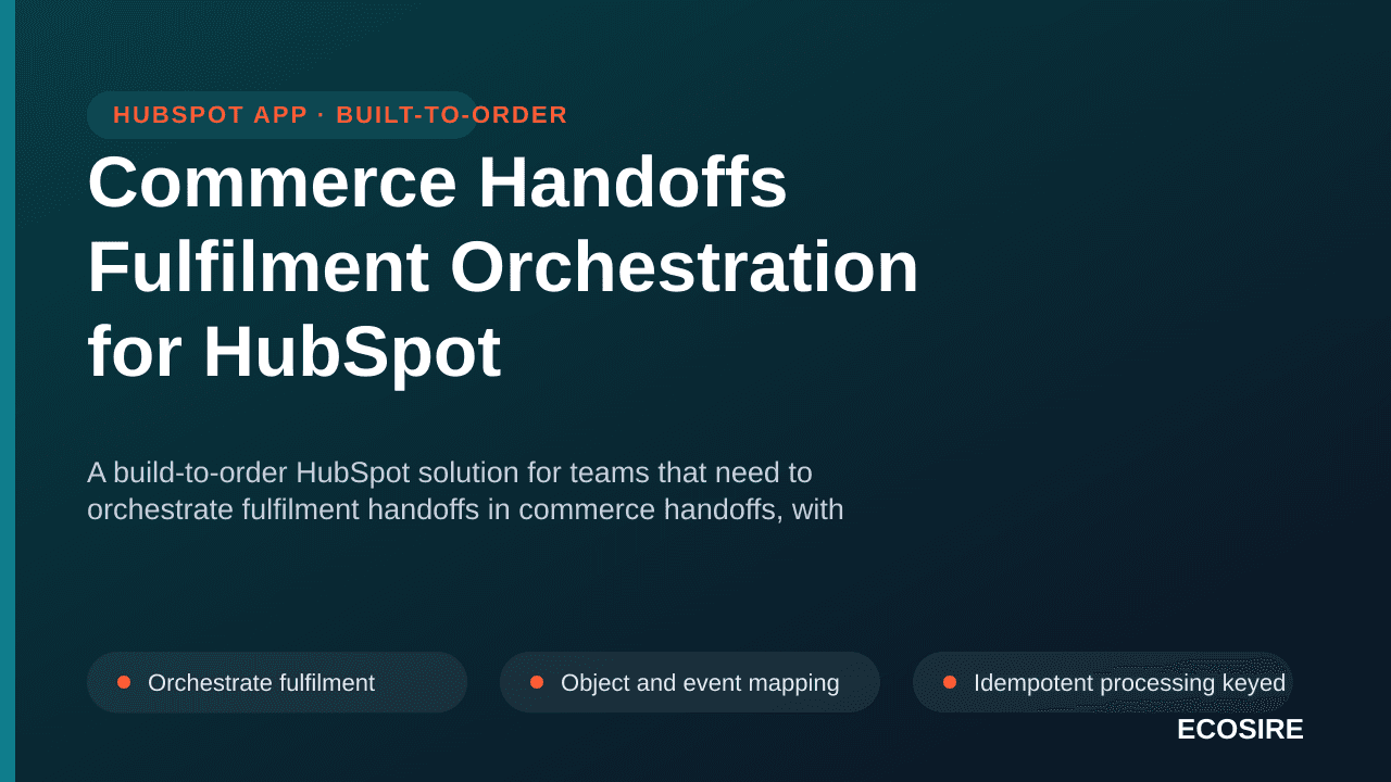 Commerce Handoffs Fulfilment Orchestration for HubSpot — A build-to-order HubSpot solution for teams that need to orchestrate — 1/3