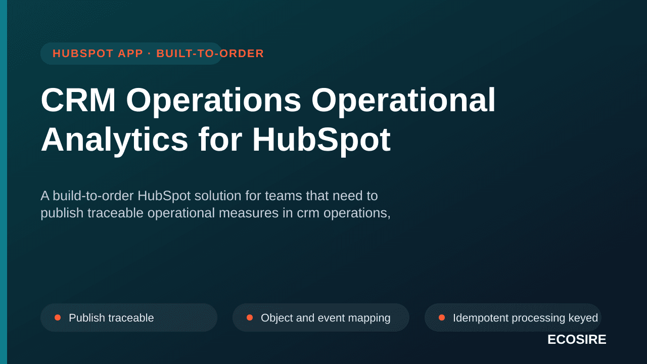 CRM Operations Operational Analytics for HubSpot — A build-to-order HubSpot solution for teams that need to publish traceable — 1/3
