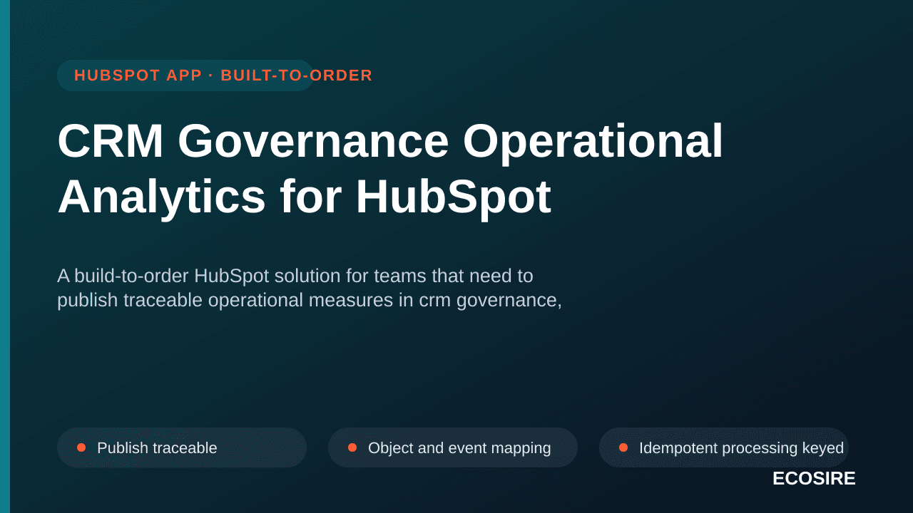 CRM Governance Operational Analytics for HubSpot — A build-to-order HubSpot solution for teams that need to publish traceable — 1/3