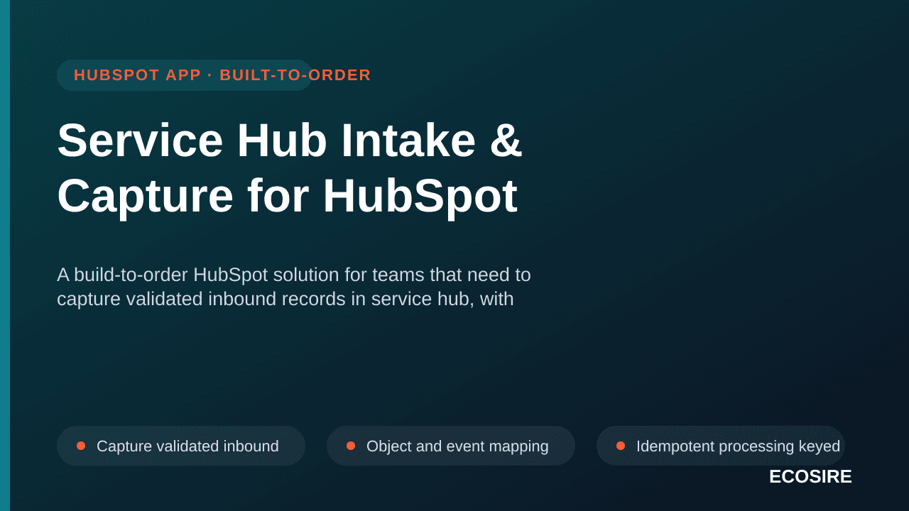 Service Hub Intake & Capture for HubSpot — A build-to-order HubSpot solution for teams that need to capture validated inbound — 1/3