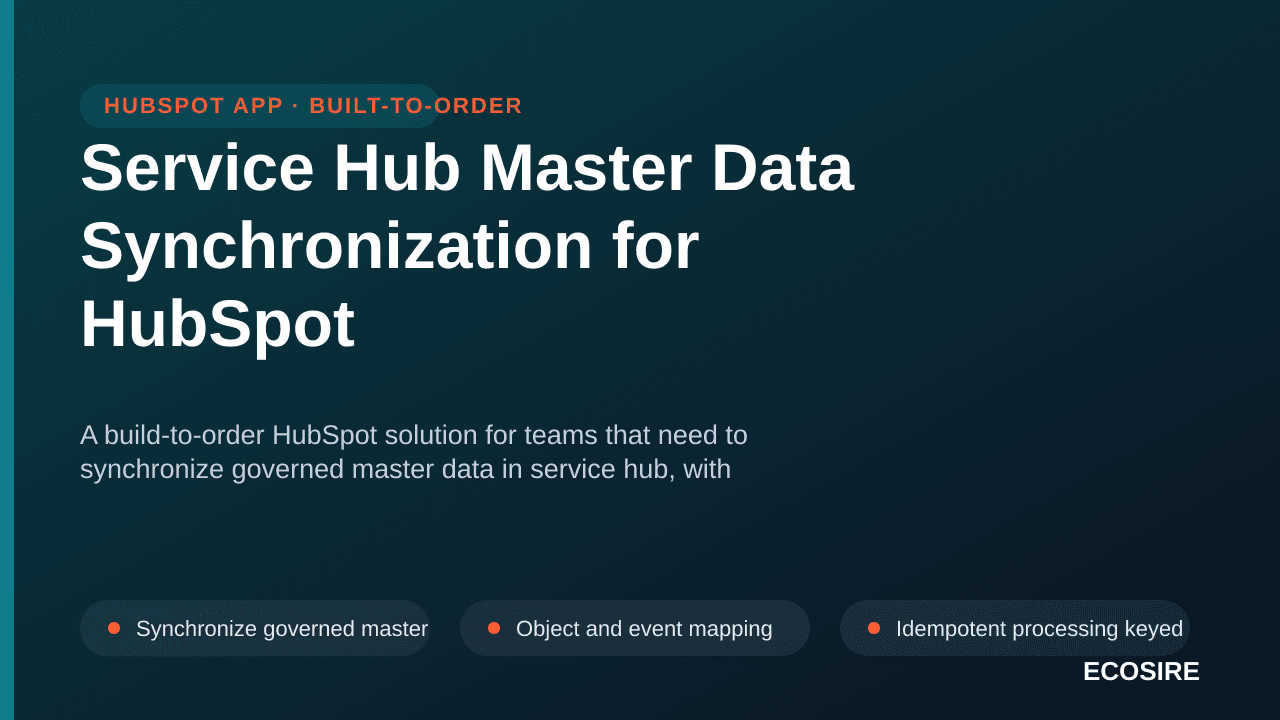Service Hub Master Data Synchronization for HubSpot — A build-to-order HubSpot solution for teams that need to synchronize go — 1/3