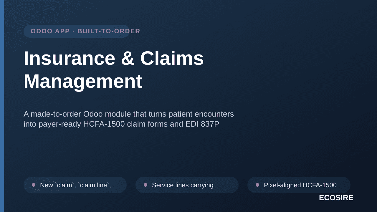 Insurance & Claims Management — A made-to-order Odoo module that turns patient encounters into payer-ready HCFA-1500 claim fo — Image 1 of 3