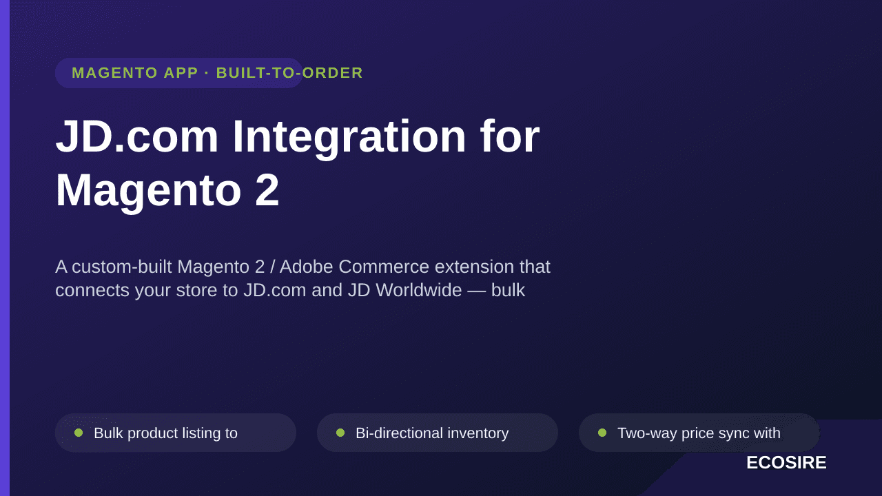 JD.com Integration for Magento 2 — A custom-built Magento 2 / Adobe Commerce extension that connects your store to JD — Image 1 of 3