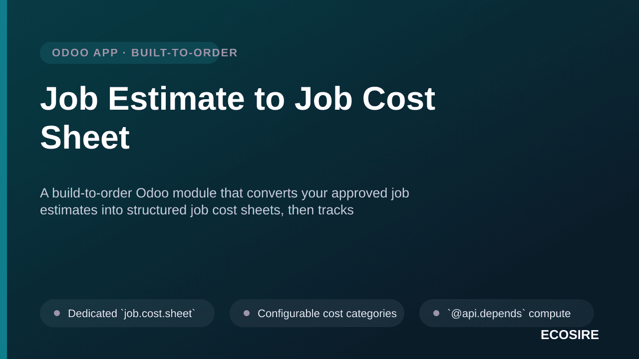 Job Estimate to Job Cost Sheet — A build-to-order Odoo module that converts your approved job estimates into structured job c — Image 1 of 3