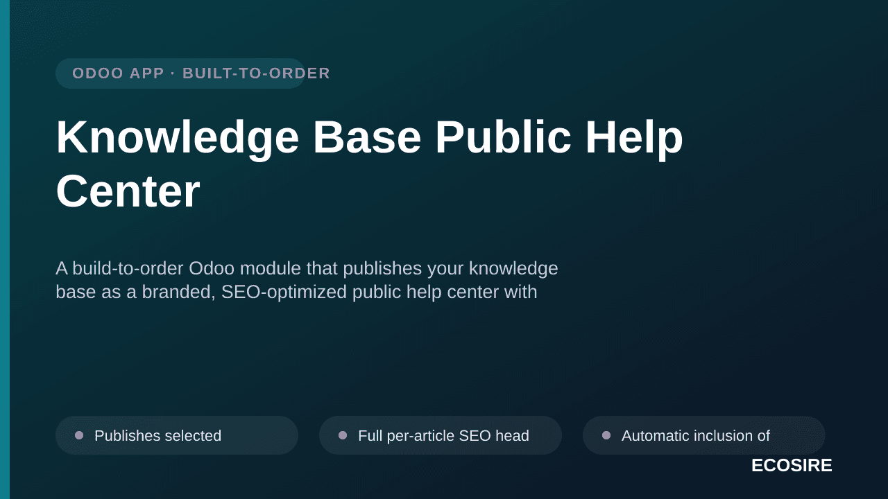 Knowledge Base Public Help Center — A build-to-order Odoo module that publishes your knowledge base as a branded, SEO-optimiz — Image 1 of 3