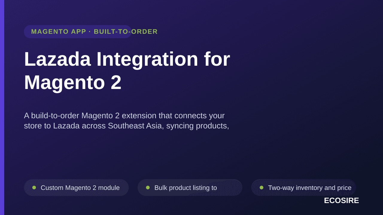 Lazada Integration for Magento 2 — A build-to-order Magento 2 extension that connects your store to Lazada across Southeast A — Image 1 of 3