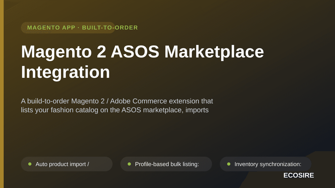 Magento 2 ASOS Marketplace Integration — A build-to-order Magento 2 / Adobe Commerce extension that lists your fashion catalo — Image 1 of 3