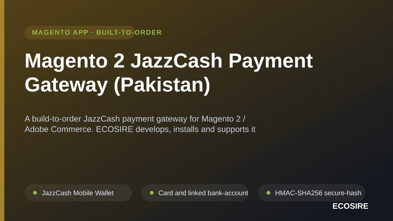 Magento 2 JazzCash Payment Gateway (Pakistan) — A build-to-order JazzCash payment gateway for Magento 2 / Adobe Commerce — Image 1 of 3