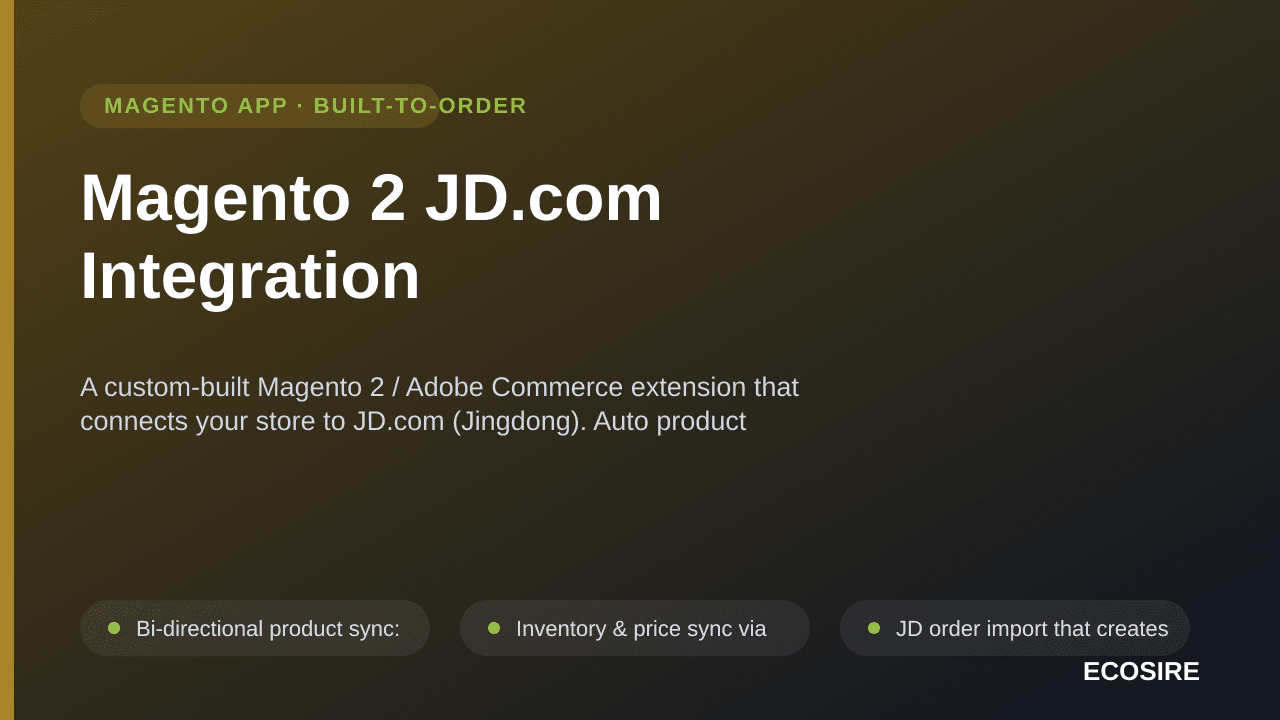 Magento 2 JD.com Integration — A custom-built Magento 2 / Adobe Commerce extension that connects your store to JD